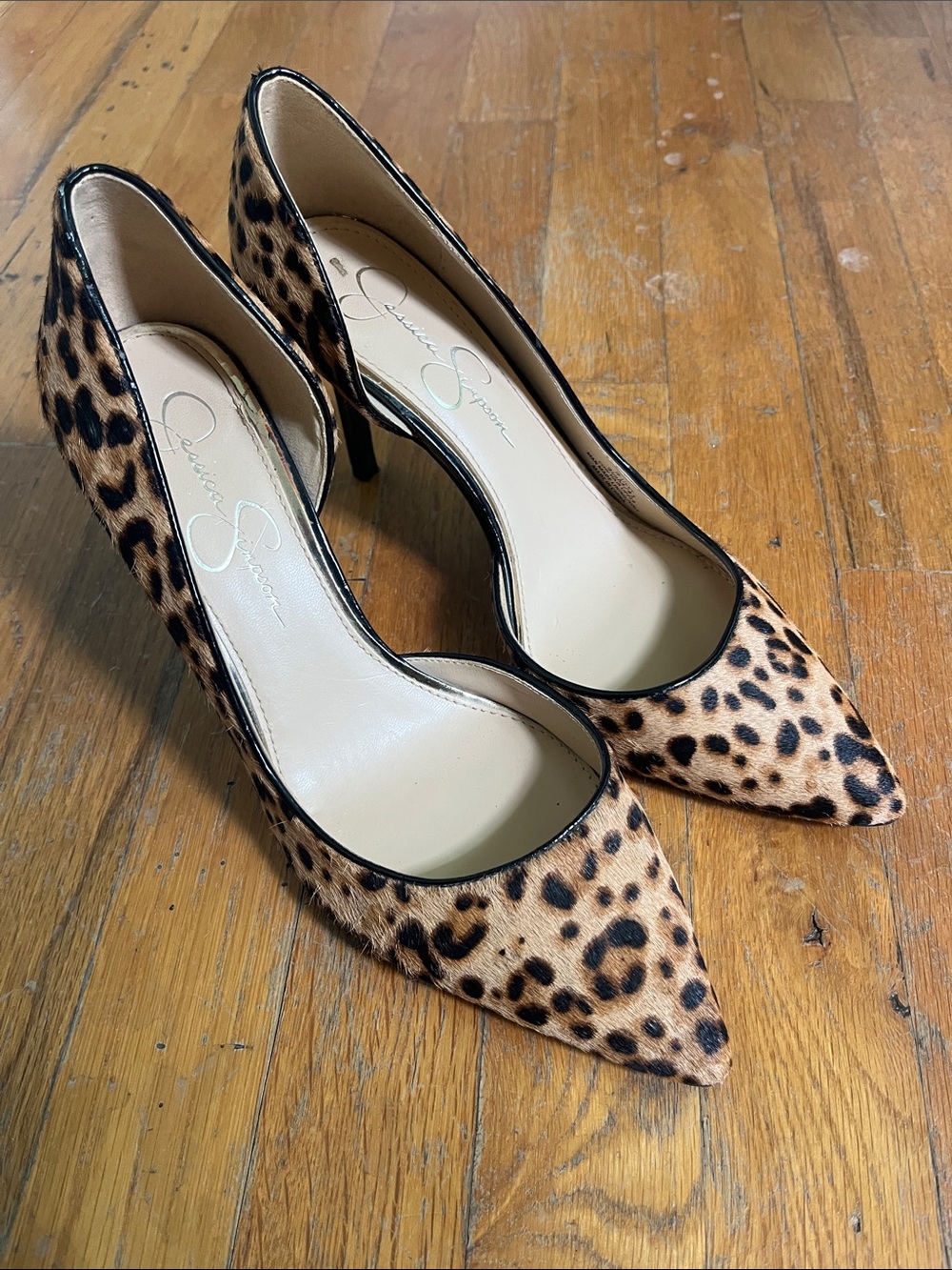 Jessica Simpson Leopard-Print Mohair Pointed Pumps in Tan and Black